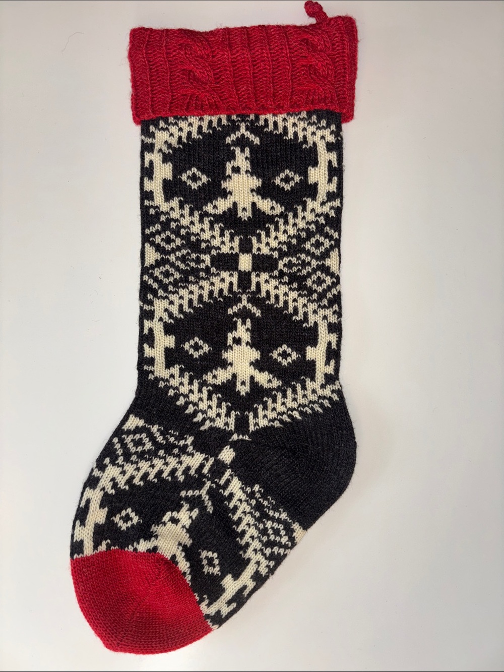 Wool Red & Black Patterned Knit Stocking - Picture 2 of 7